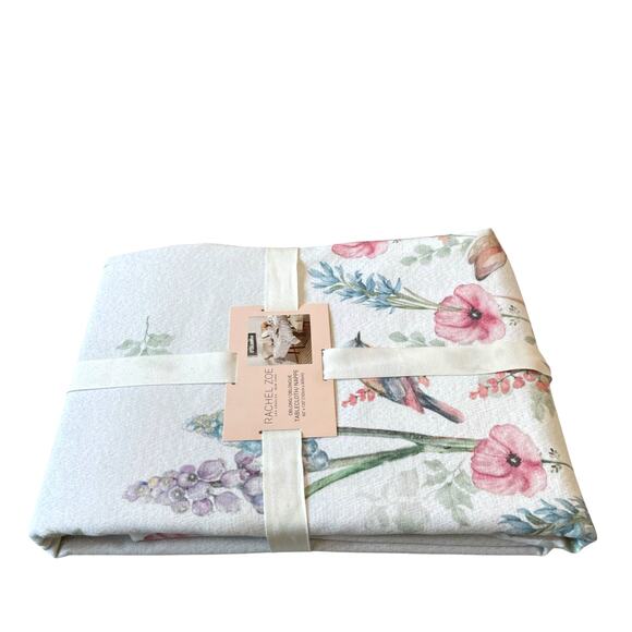 RACHEL ZOE Spring Tablecloth 60x120 Floral Bunnies Silver Glitter NEW - Picture 5 of 10